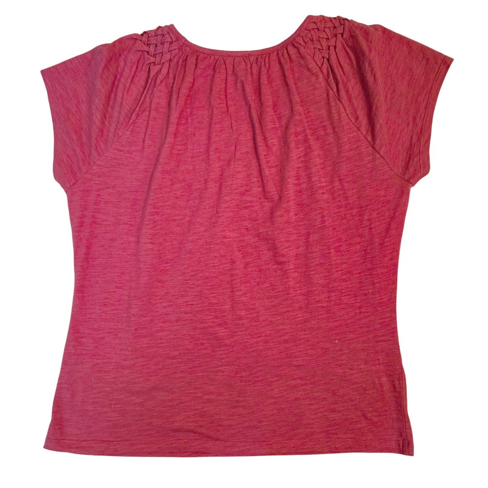 Talbots Dusky Red Cotton Slub Knit Top Lattice Woven Scoop Neck Cap Sleeve XL - Picture 7 of 7